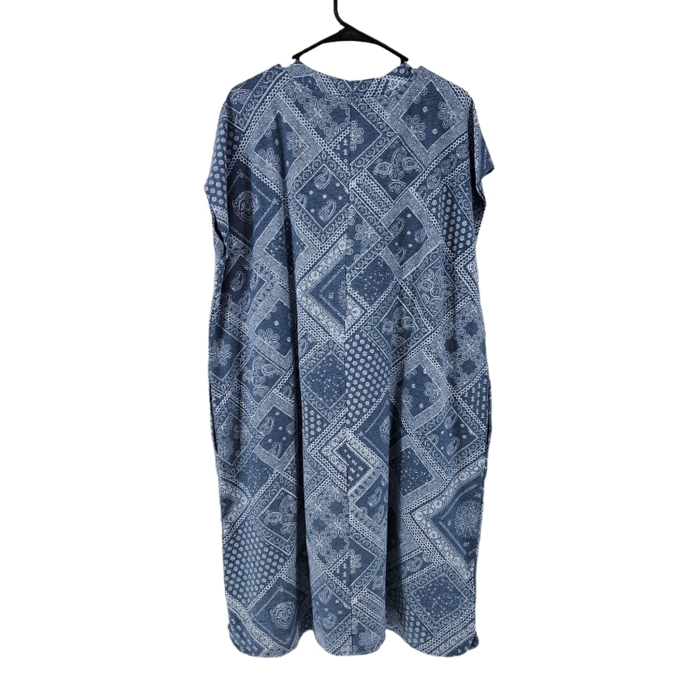 J. Jill Women's Gray Blue Patterned Slub-Knit V-Neck T-Shirt Dress - XLT - Picture 5 of 7
